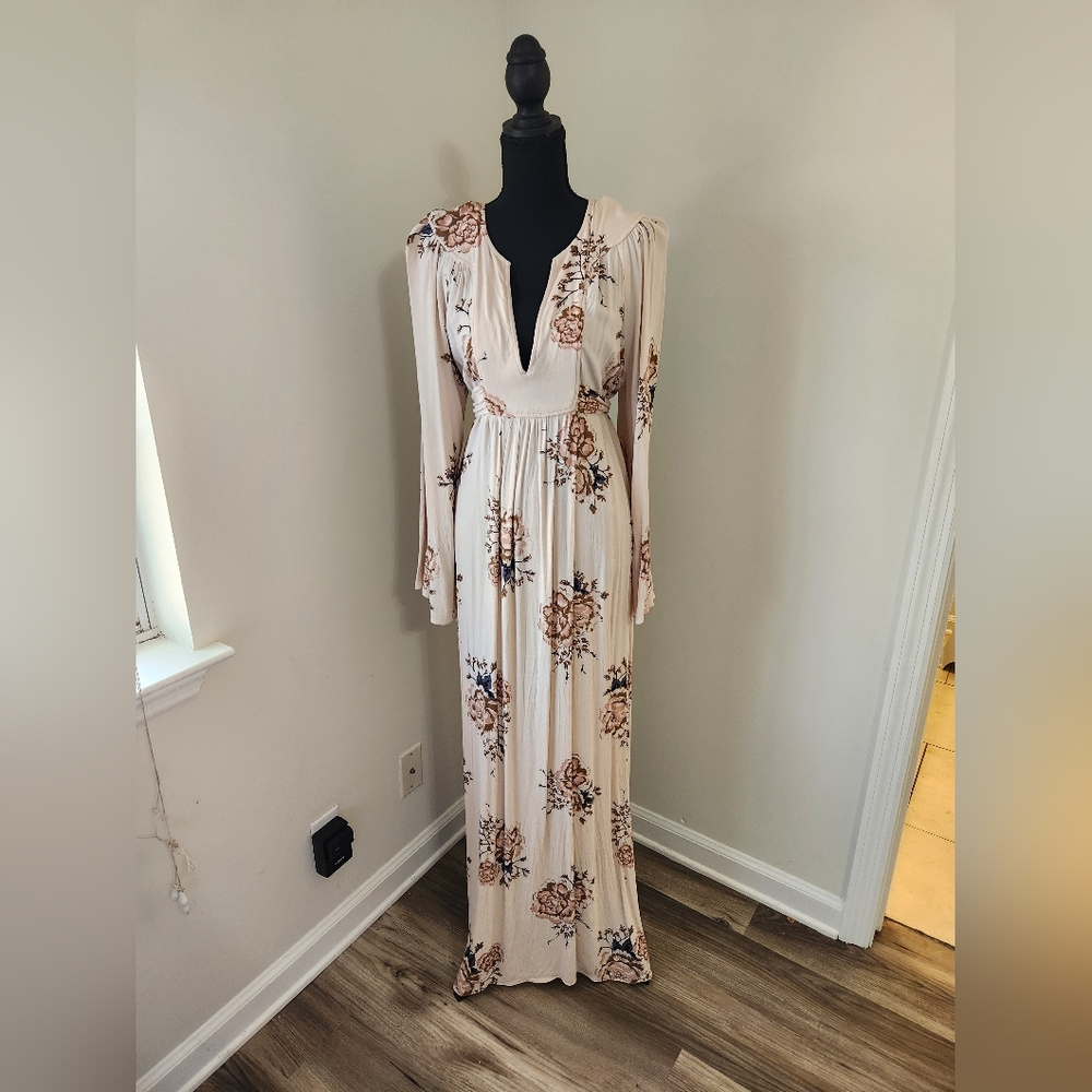Free People Boho Floral Long Sleeve Maxi Dress in Blush